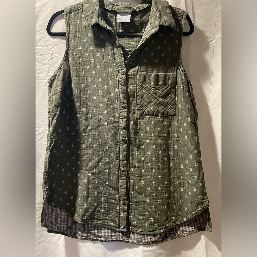 Columbia Olive Green Plaid Shirt